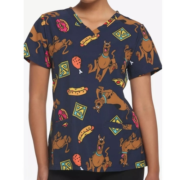 Scooby-Doo Novelty Scrub Top V-Neck, Short Sleeve Top Size S Navy NWT - Picture 3 of 8